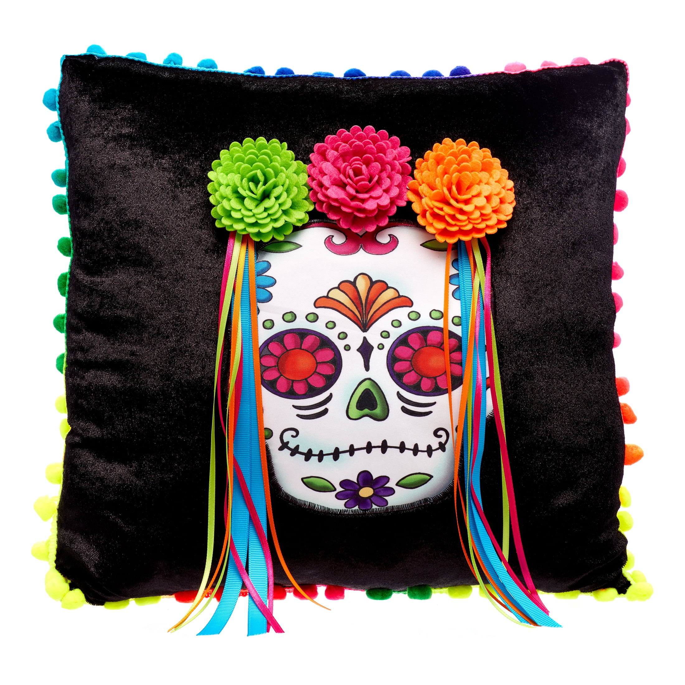 Multicolor 18x18 Mexican Skull Day Of The Dead Sugar Skull Funny Mexican Day of The Dead Sugar Skull Dia De Los Muertos Throw Pillow 