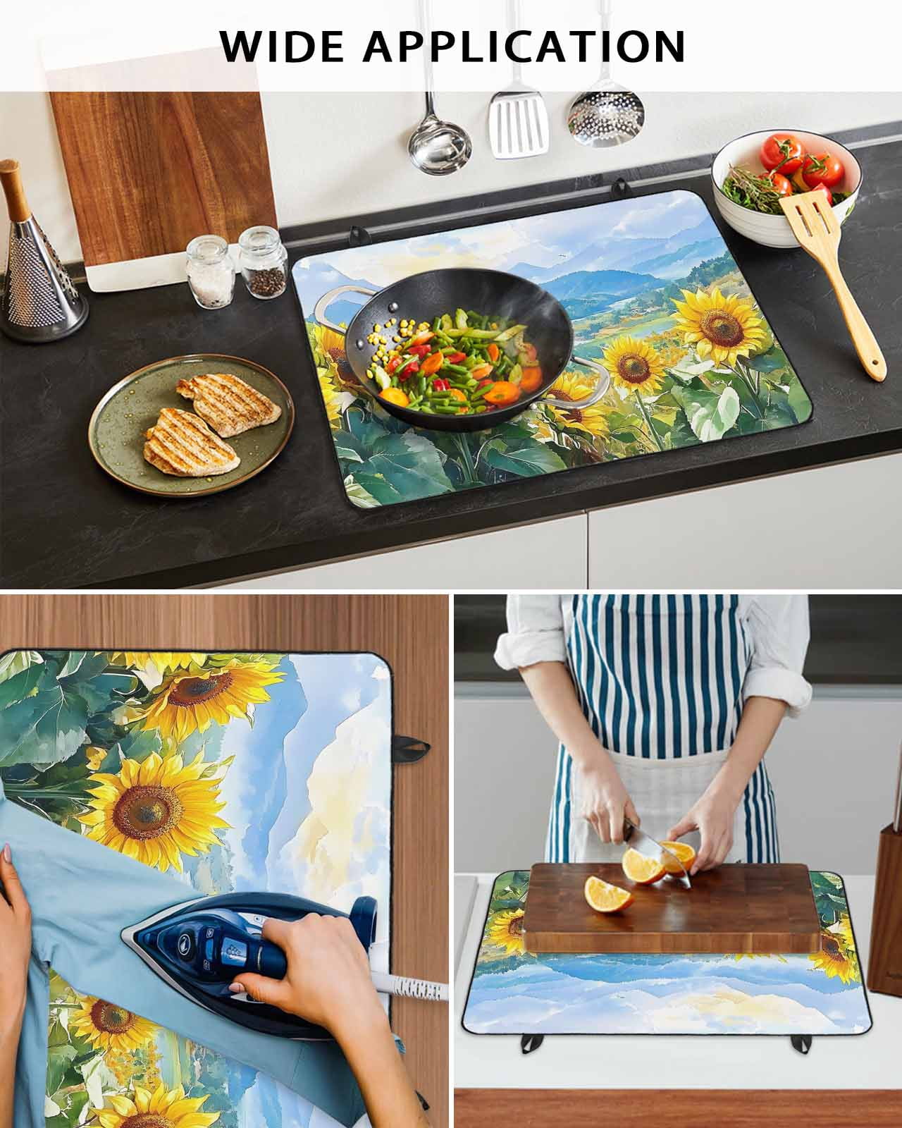 nqOlkjepod Large Induction Cooktop Protector Mat 36"x21", Sunflower Summer Stove Top Covers for Electric Stove, Spring Field Vintage Botanical Flowers Stove Burner Cover Mats, Glass Top Stove Cover