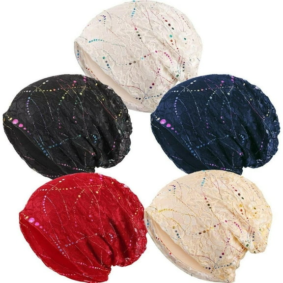 5 Pieces Women's Slouchy Beanie Chemo Hat Stretch Cancer Head Wraps Sleep Head Scarf for Cancer Patient Multicoloured
