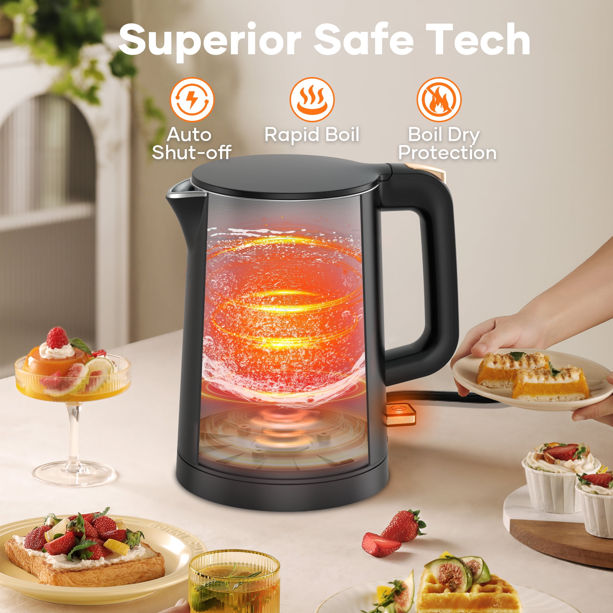 Small Electric Kettle, 0.8L Water Boiler & Heater, 1000W Hot Tea Pot, Double Wall Stainless Steel Cool Touch, Mini Coffee Kettle with Auto Shut Off & Boil Dry Protection, BPA-Free, Black