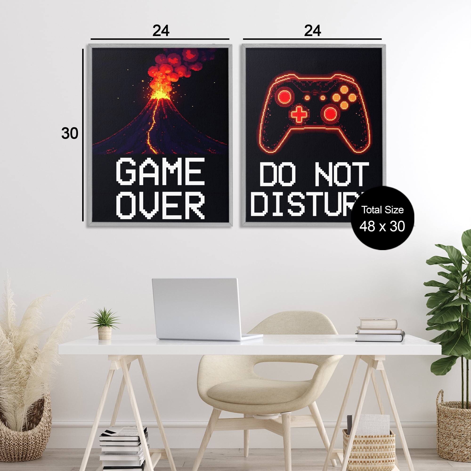 Pixel Game Sentiments 2 Piece Gray Framed Giclee Art Set, design by Kim Allen