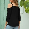 thumbnail image 4 of hxobax Womens Tops 3/4 Sleeve Cold Shoulder Tshirts Sexy V Neck T-Shirt Solid Color Basic Tees Tunic, 4 of 8