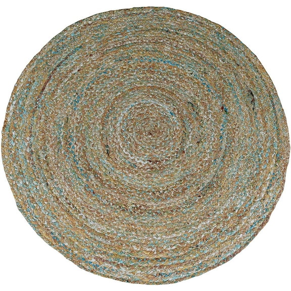 5 ft Multicolor Beige Round Rug for Living Room - Braided Distressed Bleached Cotton Non-slip Reversible Chindi Handwoven Area Rug by MystiqueDecors - 5'
