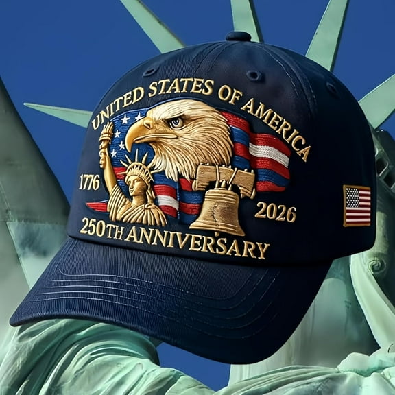 United States 250th Anniversary Printed Commemorative Cap, Adjustable Patriotic Bald Eagle Hat, America 250 Celebration Baseball Cap