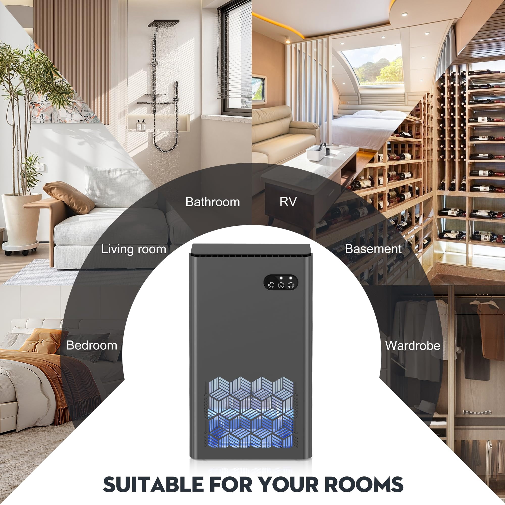 Dehumidifier, 95 OZ Water Tank, 950 sq.ft Dehumidifiers for Home Bedroom Basement Bathroom with Auto Shut Off, 7 Colors LED Light,Grey