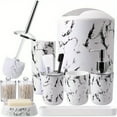 thumbnail image 2 of 5/7/9-Piece Marble Pattern Bathroom Accessory Set, Includes Mouthwash Cup Toothbrush Holder Soap Dispenser Tray Toilet Brush Trash Can, Modern Bathroom Organizer Kit, 2 of 13