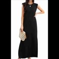 thumbnail image 1 of Vestido Maxi de Verano para Mujer, Informal, Holgado, con Abertura, Sin Arrugas, con Cuello Redondo y Bolsillos, Color Negro, 2025, Talla M, 1 of 9