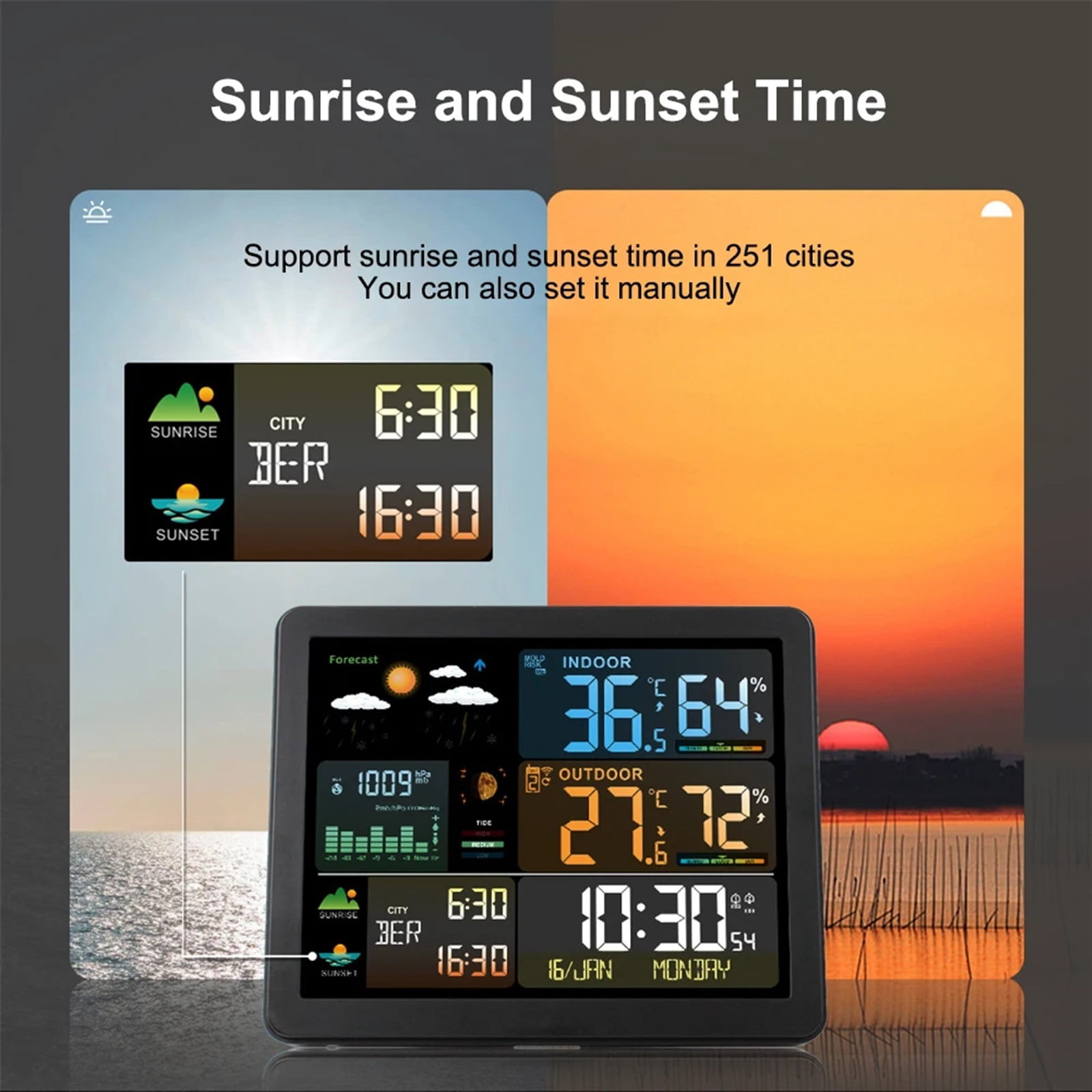 Weather Station for Indoor Outdoor Digital Clock Thermometer Temperature Humidity Monitor with Weather Forecast with 1 Sensor ,High Precision