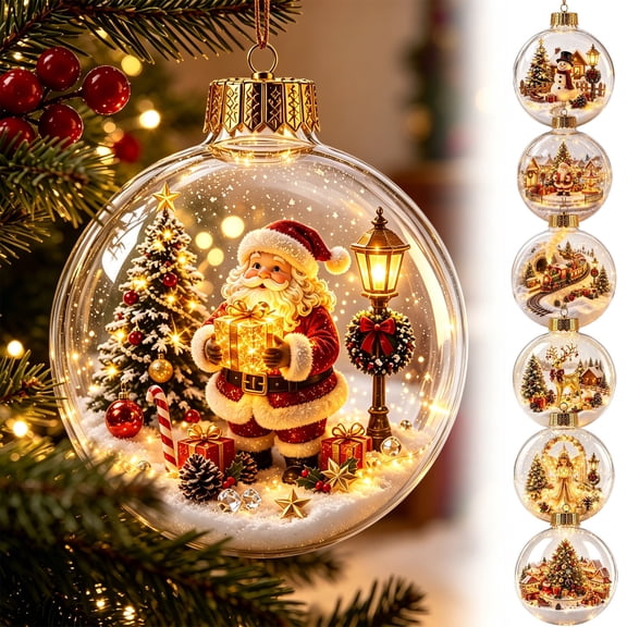 Christmas Ball Ornaments 10cm Lighted Scene, Christmas Tree Decorations with Mini Winter Wonderland Inside for Home Holiday Party by OVFUIZ