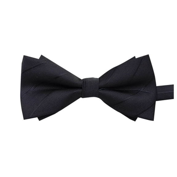 TELOLY Bow Ties for Men Solid Color Stripe Adjustable Pre-Tied Neckties Double Layer Bow for Wedding Party Black
