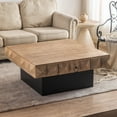 thumbnail image 3 of 41.73"Square Retro Coffee Table with 2 Drawers, Three-dimensional Embossed Pattern Coffee Table for Office, Dining Room and Living Room, 3 of 7