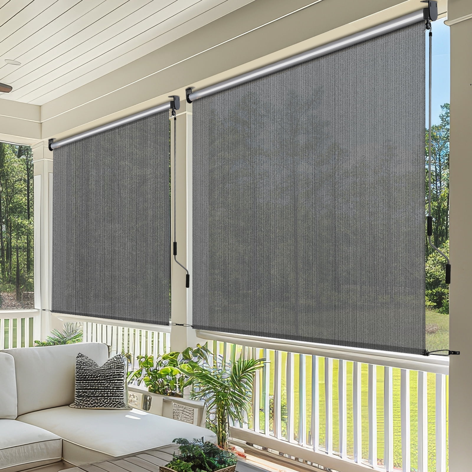 TLGREEN Outdoor Roller Sun Shade 8' x 8', HDPE Shade Cloth, Aluminum Tube (Gray)