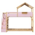 thumbnail image 5 of Twin over Twin House-Shaped Bunk Bed with Roof & Stairs, Kids Bed Frame with 3-Color LED Lights & Bedside Storage Shelf, 5 of 8