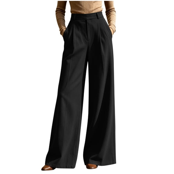 RYRJJ Womens Wide Leg Dress Pants Business Casual Flowy Work Palazzo Pants Pull On High Waisted Office Slacks Trousers(Black,XL)