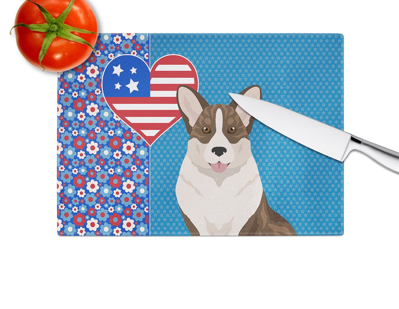 Brindle Cardigan Corgi Glass Cutting Board Large 12 in x 15 in