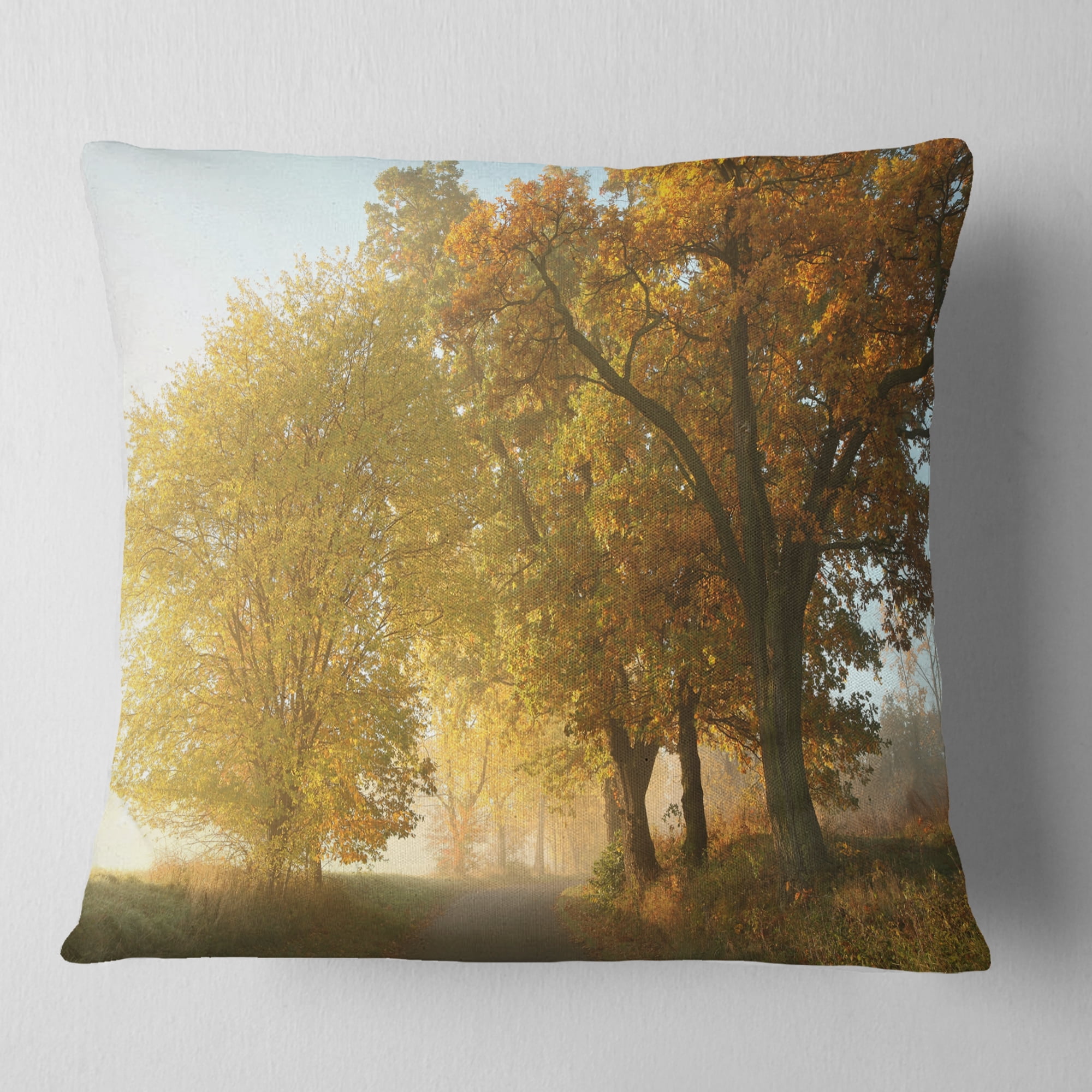 Designart Rural Road Under Green Trees - Landscape Photography Throw Pillow - 16x16
