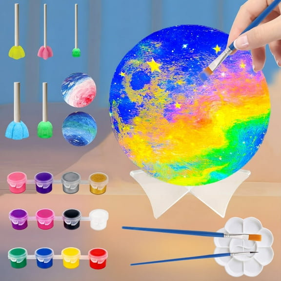 KiddiTouch Paint Your Own Moon Lamp, 5.9-inch 3D Moon Night Light Kit, Galaxy Art and Crafts, Birthday Gifts for Kids Girls Boys Ages 8-12