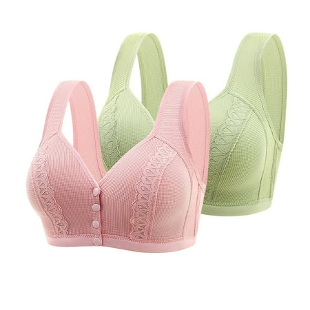 BSDJILFG 2 Pack Plus Size Bras for Women Front Closure Lace Support Bras for Older Women Lift Wireless Cute Bralette Bras Comfortable Bra 36-46