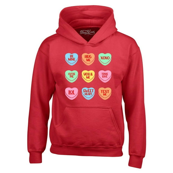 Shop4Ever Men's Valentine's Day Candy Hearts Conversation Heart Hooded Sweatshirt Hoodie Medium Red
