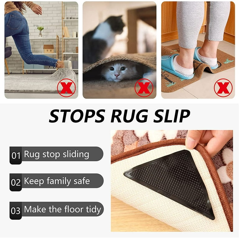 Rug Gripper, 12 Pcs Double Sided Anti Curling Non Slip Reusable Rug Pad, Washable  Rug Tape for Hardwood Floors, Tile Floors, Carpets, Floor Mats, Wall 