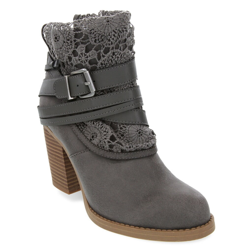 Sugar - sugar Puzzled Women's Ankle Boots Gray Distressed Fabric ...