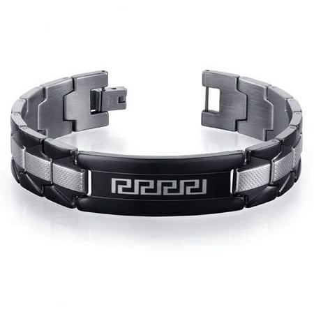 Oravo Mens Extra Wide Stainless Steel Greek Key Watch Style Bracelet
