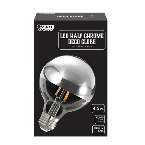 40 watt Decorative 350 Lumen Half Chrome G25 Filament LED Bulb, Soft White
