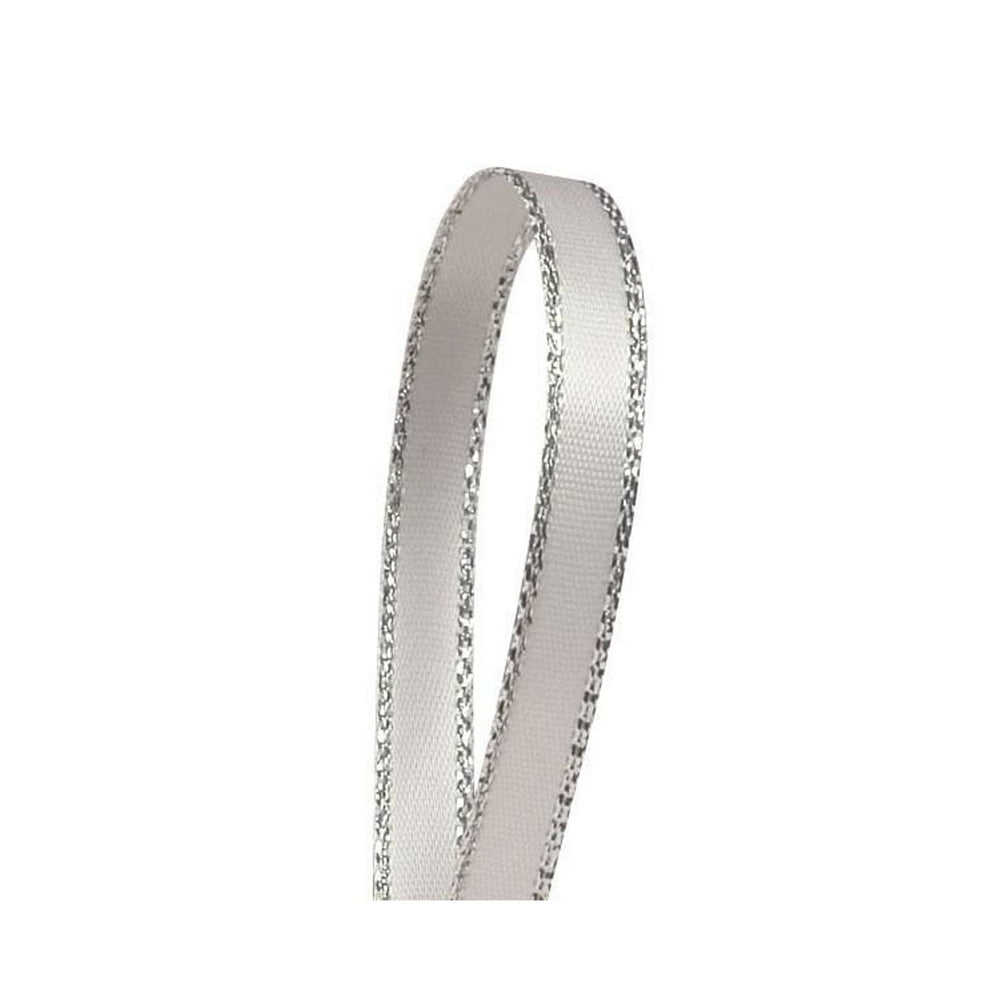 White Silver Ribbon Narrow Wedding Ribbon White Silver Edge Satin