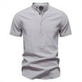 thumbnail image 3 of TAGOLD Mens Summer Short Sleeve Stand Collar Blouse & Shirt Solid Color Linen Like Casual Top, 3 of 5