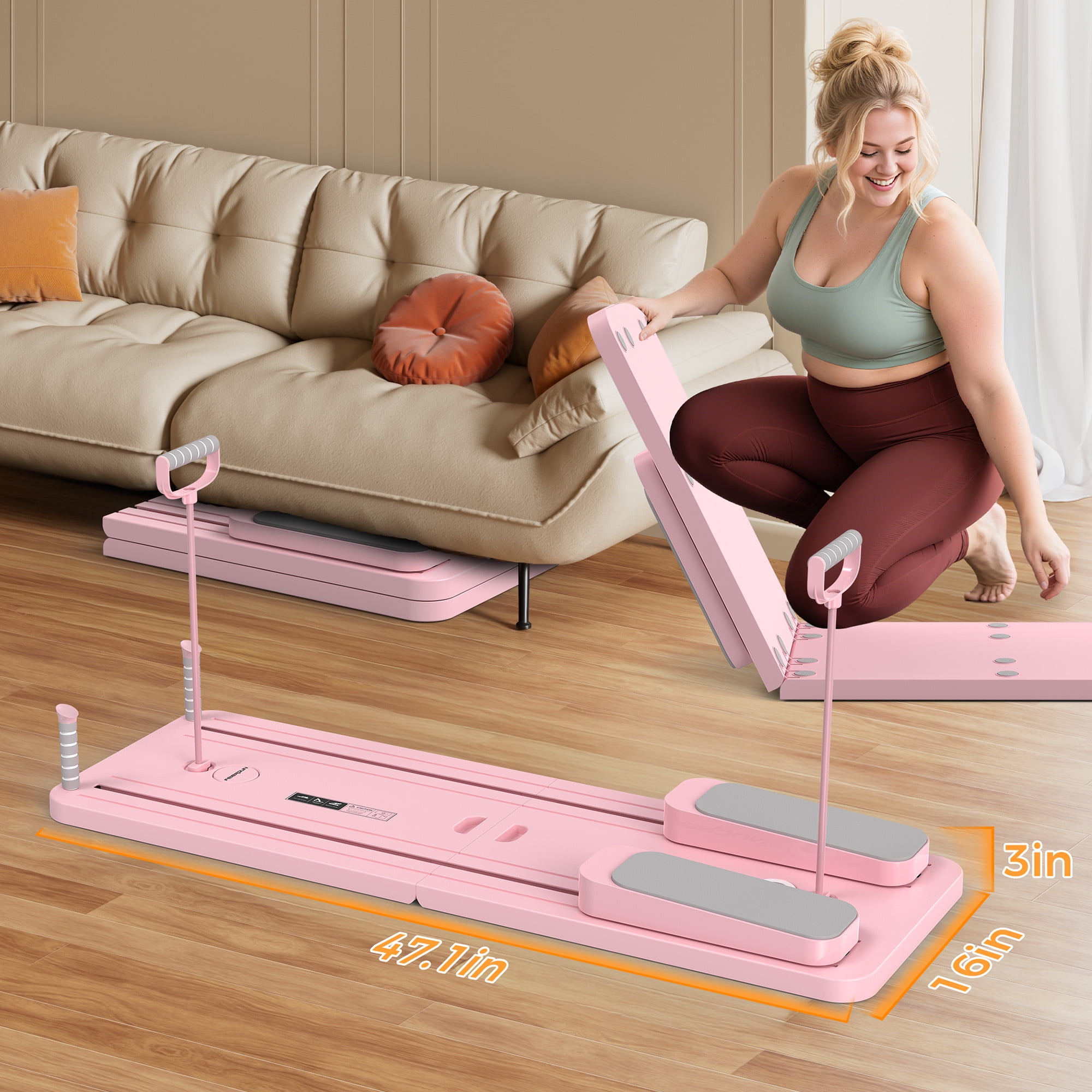 UPGO 5 in 1 Folding Pilates Board, Pilates Reformer Set with 300 LBS Weight Capacity, Portable Home Pilates for Woman (Pink)