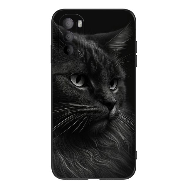 Funda Trasera Protectora De Teléfono MotoG51 Casa Fiesta Silicona Suave Negro TPU Gato Lindo Patrón De Chica De Dibujos Animados
