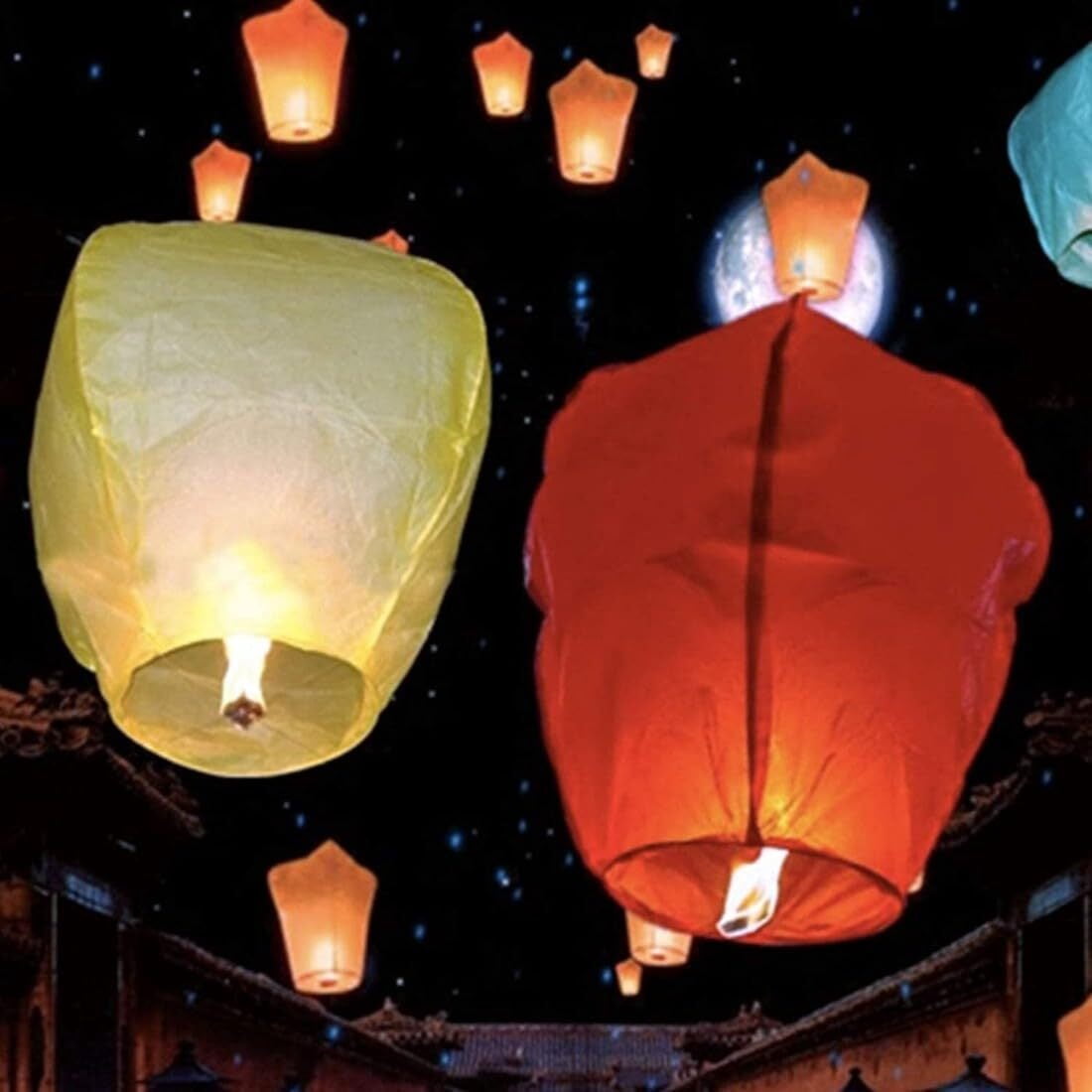 RUseeN 10 Pcs Chinese Lanterns to Release in Heaven, Multi-Colored Flying Lanterns Paper Lantern Hanging Paper Lanterns Wish Lantern Memorial for Celebrations of Family.