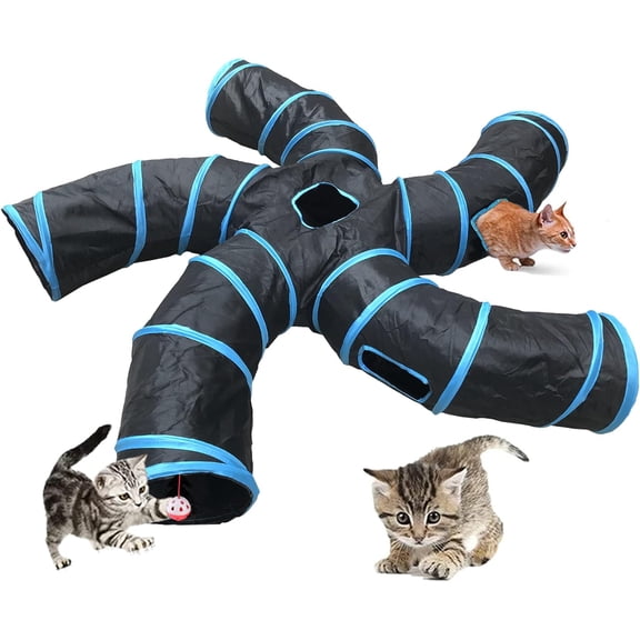 Cat Tunnel,5 Way Large Collapsible Tunnels Tube Upgrade with 6 Peek Hole,S-Shaped Maze House Play Toy Interactive Cat Toy for Cat Kitten Kitty Rabbit