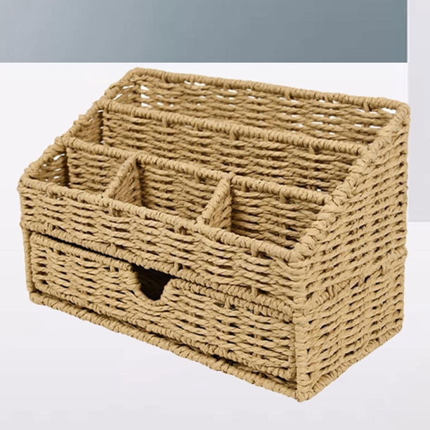 Organizador de escritorio, cesta de almacenamiento tejida, caja de almacenamiento multifuncional, organizador de maquillaje para papelería, oficina y