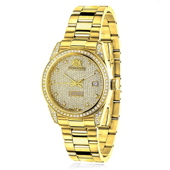 Iced Out Ladies Diamond Yellow Gold Plated Watch 1.5ct Tribeca