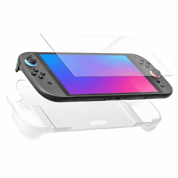 For Clear TPU Protective Cover Shockproof Scratch Resistant Two Pack Tempered Glass Screen Protector All In One Gaming Accessory Compatible with Switch