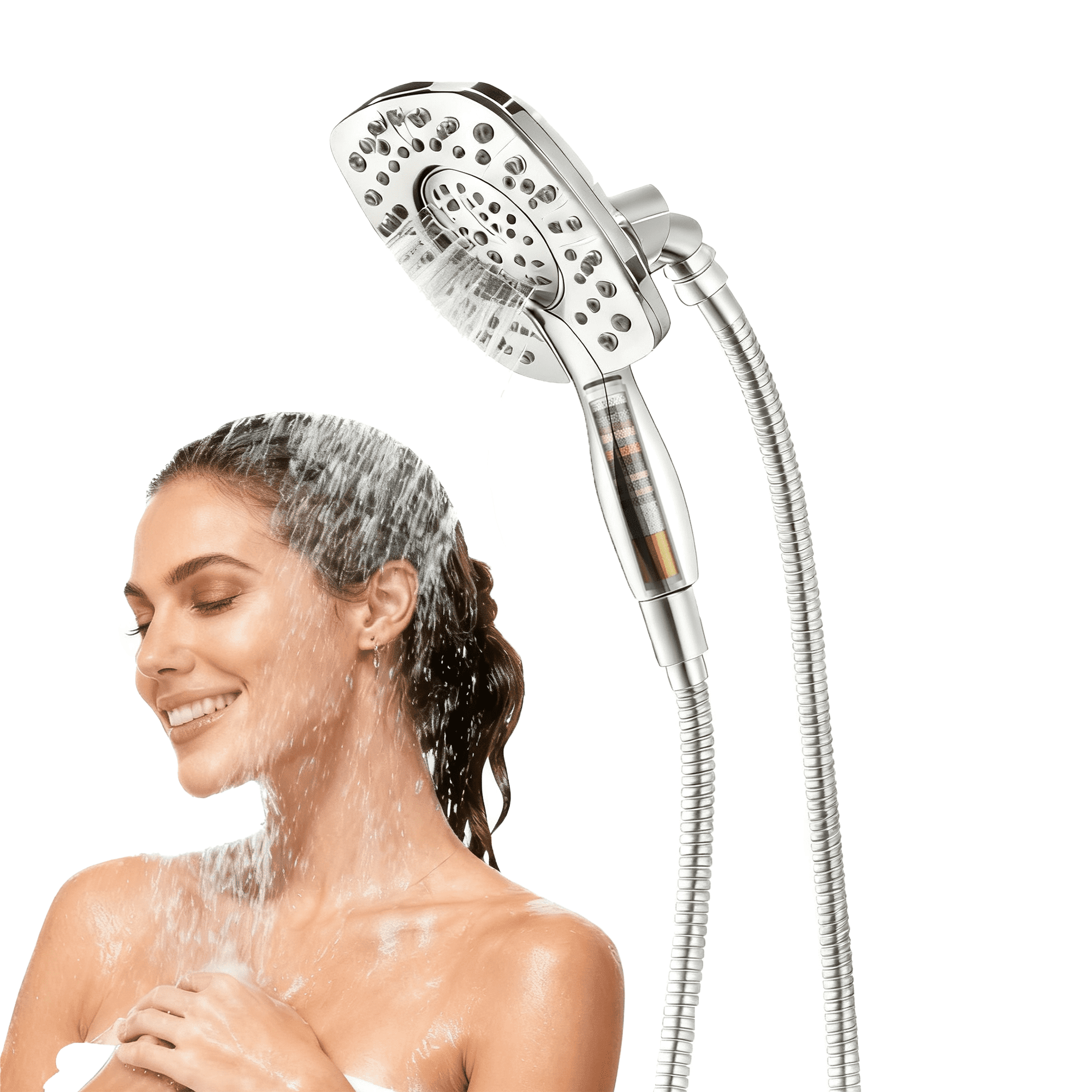 SERABETTO High Pressure Filtered  Shower Head, 2-in-1 Dual Shower Head with Filtered Shower Head& Snap on Handheld Showers High Pressure 8″Square, Handheld Rain Shower Filter Combo with Self-adhesive