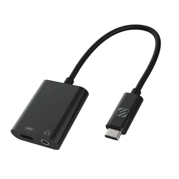 Scosche CAAP-SP StrikeLine USB-C Headphone Adapter w/ 3.5mm Aux & USB-C Fast Charge Port Black