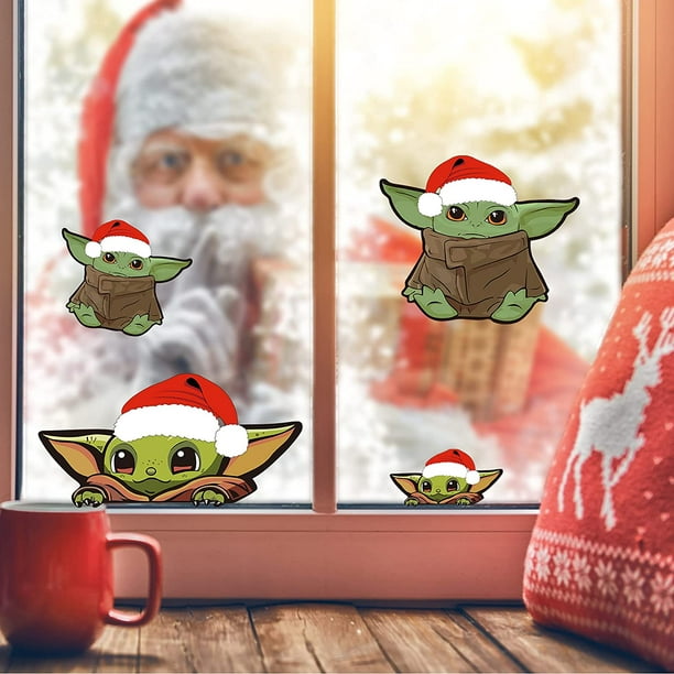 Autocollant de fenêtre de Noël Baby Yoda - 2 feuilles d'autocollants en  vinyle mignon Peeking Baby Yoda Accessoires de fenêtre pour Noël, voiture,  planche, fenêtre en verre, ordinateur portable, bagages, skateboard,  pare-chocs