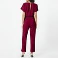 thumbnail image 2 of Huankd Womens Summer Casual Short Sleeve Pants Suit Beach Vacation Romper Belted Dressy Wedding Guest Jumpsuit Jumper Wine S, 2 of 5