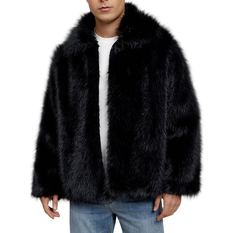 Winter Big and Tall Jacket Fleece Plain Black Jacket Fuzzy Casual