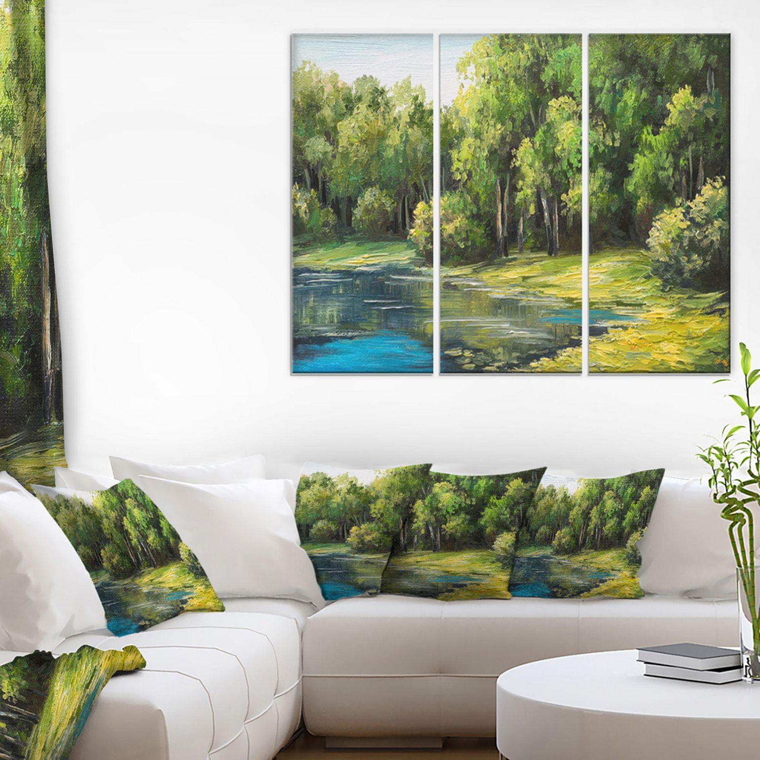 Design Art Summer Day Lake in Forest Canvas Print