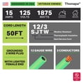 thumbnail image 2 of 50 Foot Outdoor Extension Cord - 12/3 Heavy Duty Neon Green Extension Cable with 3 Prong Grounded Plug for Safety - Great for Garden and Major Appliances, 2 of 5