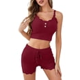 thumbnail image 2 of Yteetum Pajama Sets for Women 2 Piece Summer Sleeveless Spaghetti Strap Lace Trim Cami Crop Tops and Ruffle Shorts Lounge Sets Casual Solid Comfy Soft Sleepwear Pjs Two Piece Outfits, 2 of 6