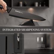 Astercook 15-Piece Kitchen Knife Set, Knives Block Set with Built-in Sharpener, Healthy Anti-Rust Coating & German Stainless Steel Knife Set, Dishwasher Safe Black