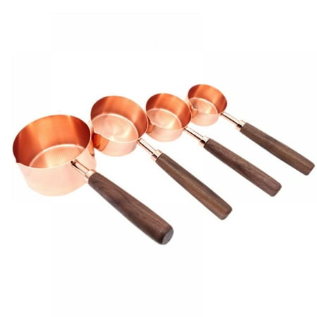 

Measuring Cups Set of 4 Walnut Wood Handle with Metric and US Measurements Premium Stainless Steel Rose Gold Polished Finish Dry & Liquid Measuring Cup for Cooking and Baking
