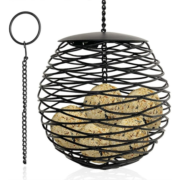 Mangeoire à Oiseaux en Forme de Boule,13 cm de diamètre Grande capacité pour  Boules de Graisse, Pain, Biscuits, métal 