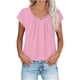 thumbnail image 2 of Tops de Color Sólido para las Mujeres Cuello Redondo de Manga Corta con Detalle de Botón Plisado Casual, Tops de Cuello Redondo para las Mujeres, 2 of 8