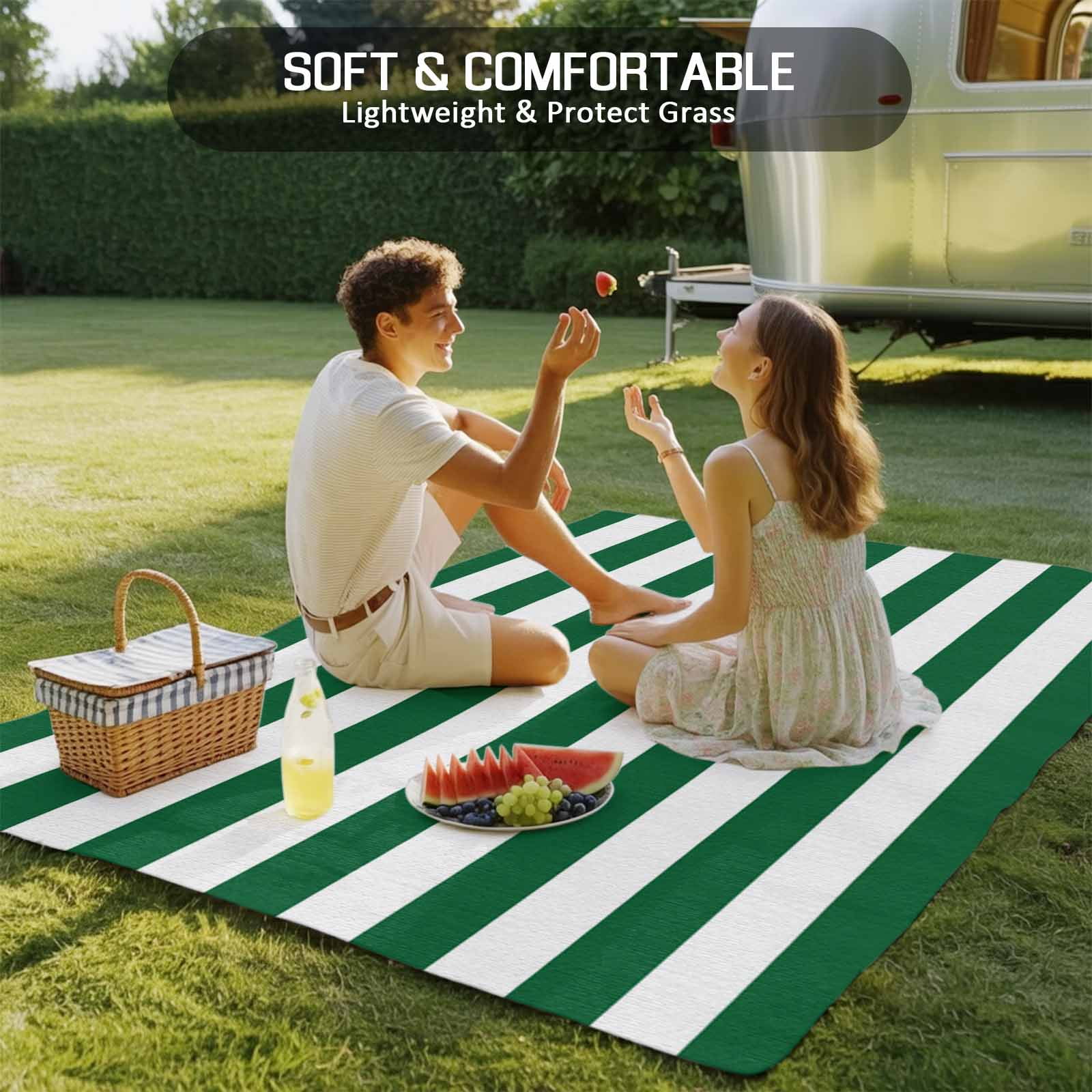 Outdoor Rug 4x6 ft Green White Striped Waterproof Outdoor Patio Rug Mat Non Slip Outside Area Rugs Carpet for RV,Camping,Porch,Deck,Pool,Balconybackyard,Minimalist Christmas