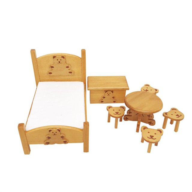 Juego de muebles para casa de muñecas en miniatura 1:12 para habitación de bebé, 5 unidades, madera